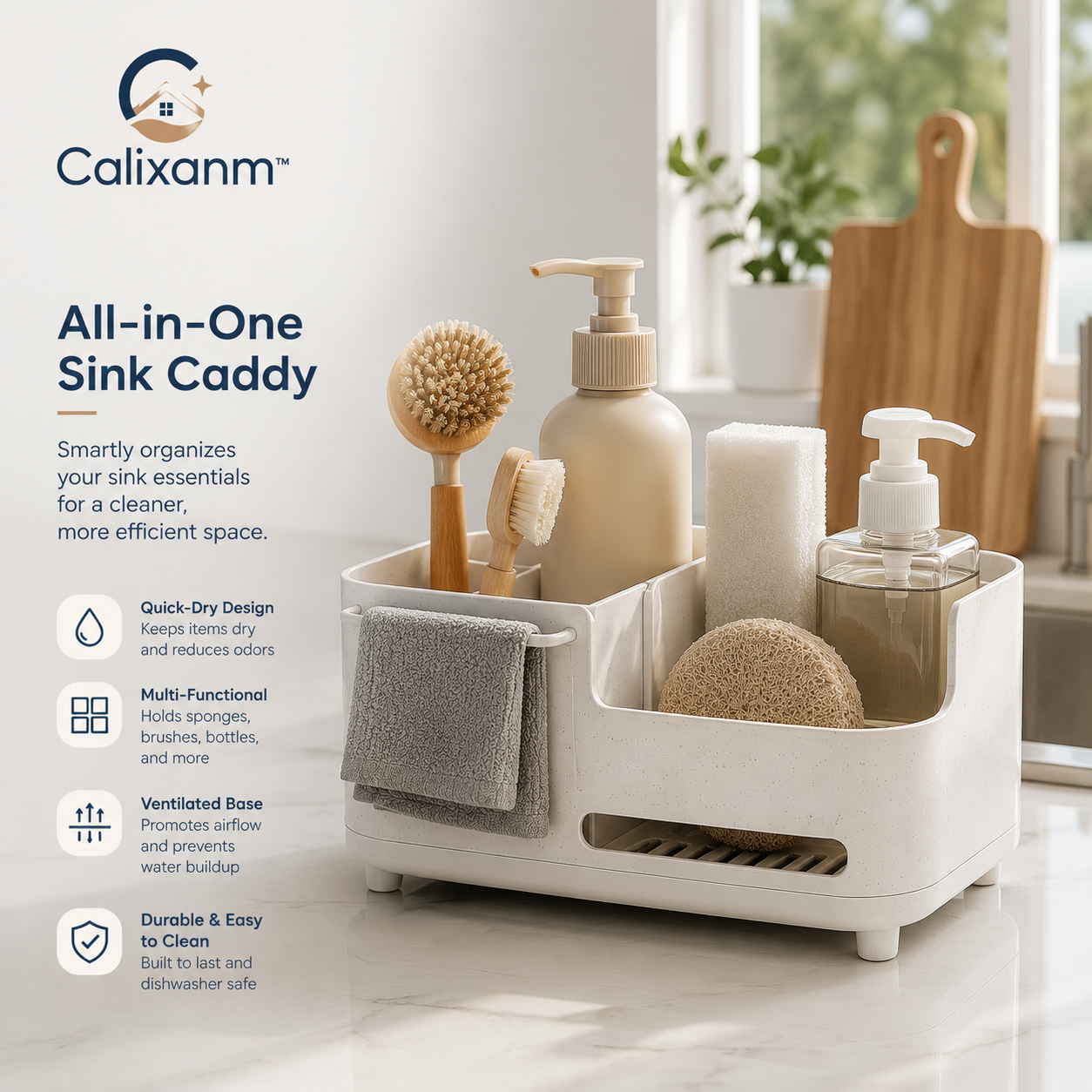 Calixanm™ FlowNest DuoDrain Kitchen Sink Organizer System